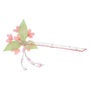 Geisha Acrylic Hair Stick with Blue 3D Flower Cluster Leaves and Tassels